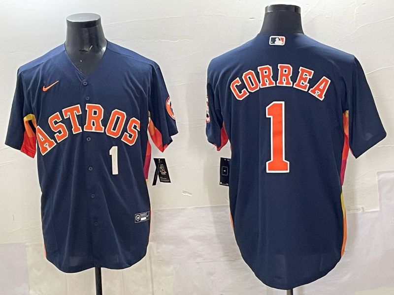 Men 2025 Houston Astros #1 Correa Blue Nike MLB Jersey 8203->houston astros->MLB Jersey